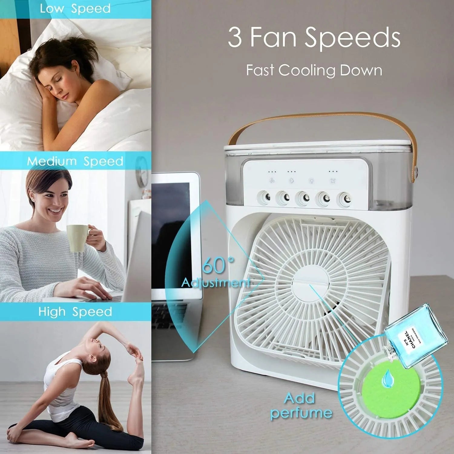 4 in 1 Personal Mini Cooling Fan with Water Mist Spray
